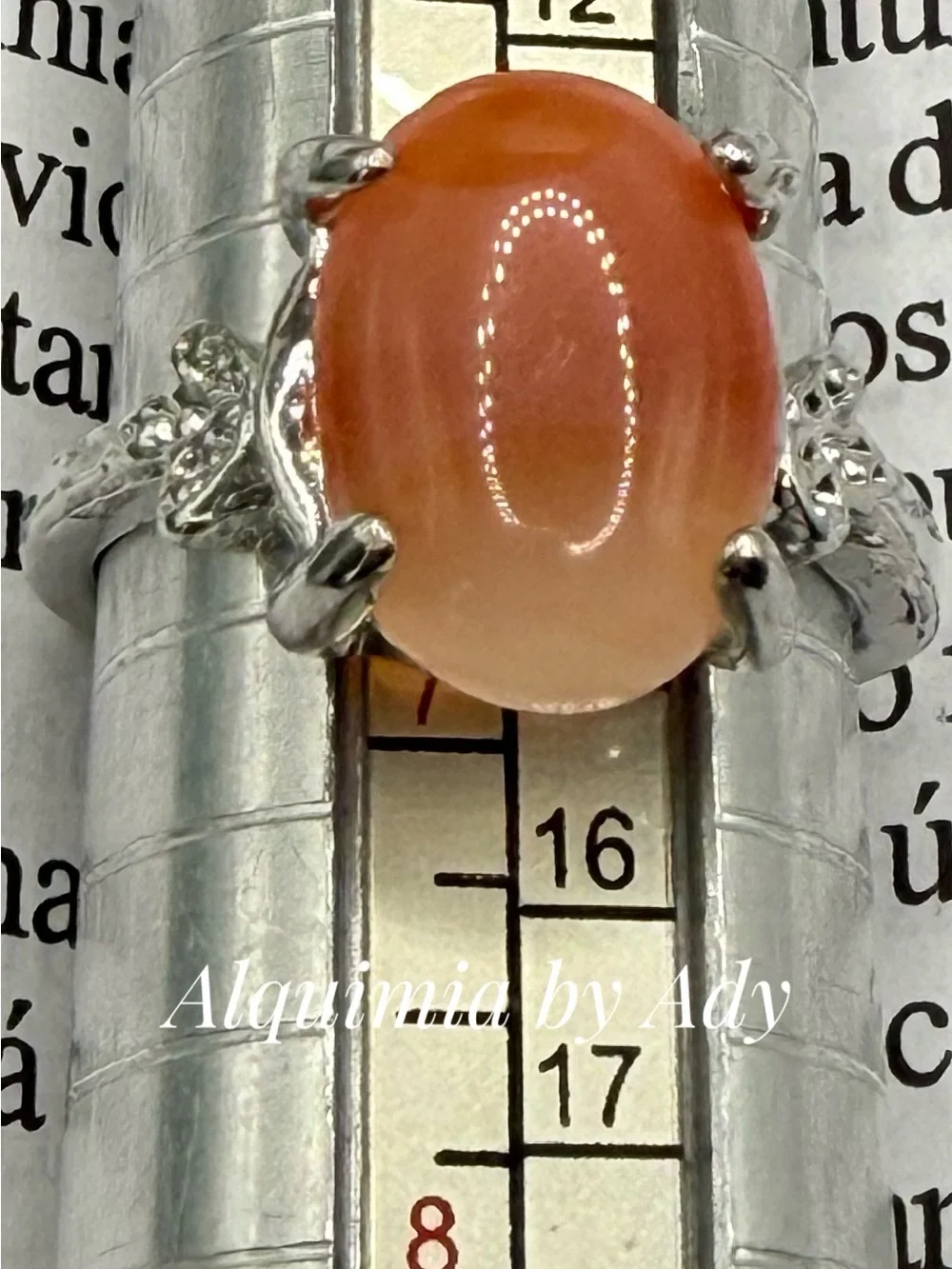 Peach-Orange Cabochon agate Ring